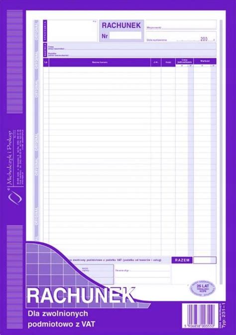 DRUK 231 1 Rachunek Dla Zwolnionych Z VAT A4 10244457834 Oficjalne