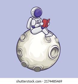 Cute Astronaut Reading Book On Moon Stock Vector Royalty Free