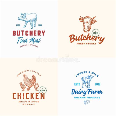 Meat Poultry Fish And Eggs Minimal Thin Line Web Icon Set Stock