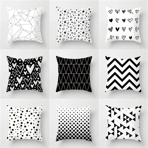 YWZN Black and White Geometric Decorative Pillowcases Polyester Throw ...