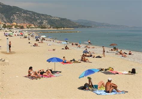 Menton France June 18 2019 People Rest On The Beach Of The Menton