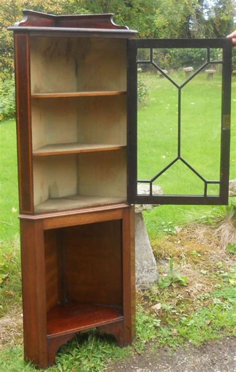 Original Edwardianische Mahagoni Massivholz Eckschrank Vitrine Antik