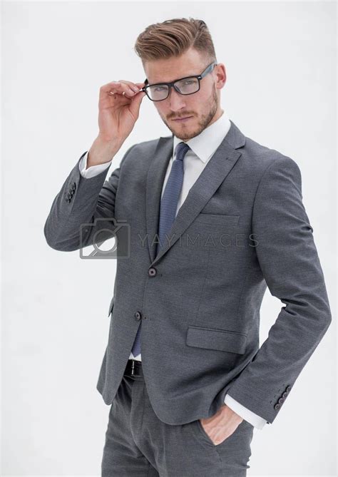 Attentive Businessman Adjusting His Glasses Ad Attentive
