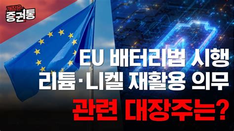 Eu 배터리법 18일 시행2031년부터 리튬·니켈 등 재활용 의무 주가 급등할 관련주는 바로 이것 Youtube