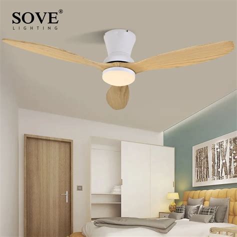 SOVE White Nordic Modern LED Wooden Ceiling Fan Wood Ceiling Fans Lamp ...