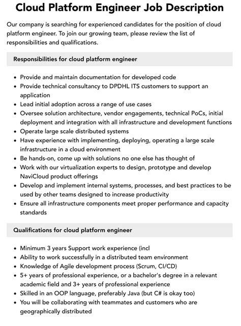 Cloud Platform Engineer Job Description Velvet Jobs