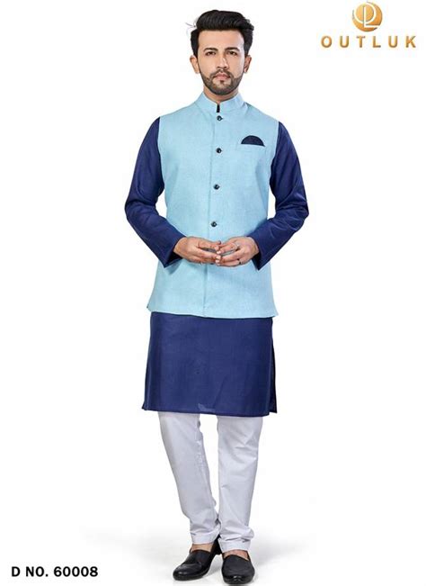 Sky Blue Colour Outluk Vol New Festive Wear Kurta Pajama With Jacket