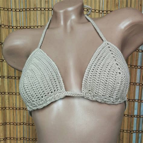 Bikini De Ganchillo Beige Set Traje De Ba O Nude Crochet Mini Etsy Espa A