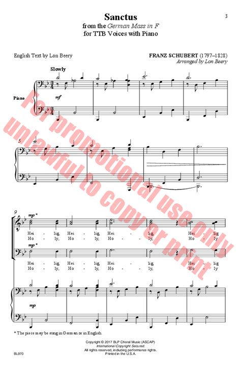 Sanctus Ttb By Franz Schubertarr Lon Be Jw Pepper Sheet Music