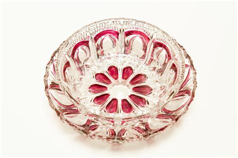 Crystal Glass Dish Set Glass Bowl Set Crystal Bowl And Dish Set With Burgundy Details Cut