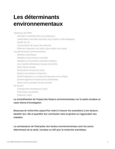 Les Dterminants Environnementaux Les D Terminants Environnementaux La