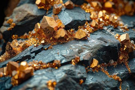 Closeup Of Copper And Gold In The Rock Focusing On Intricate Details