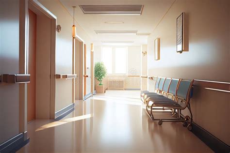 Long Corridor in Hospital with Doors and Reflections Stock Illustration ...