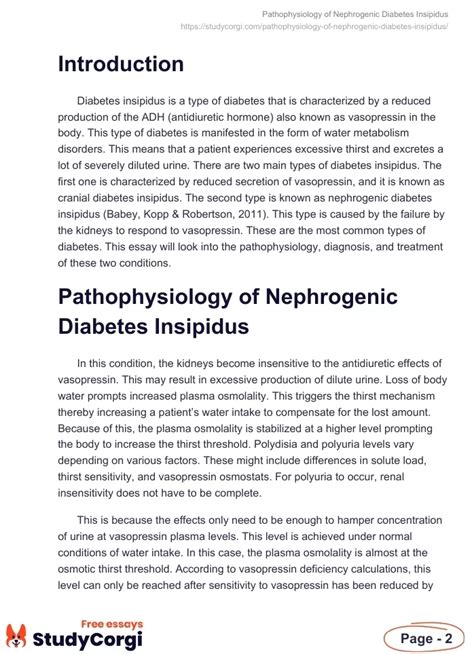 Pathophysiology Of Nephrogenic Diabetes Insipidus Free Essay Example