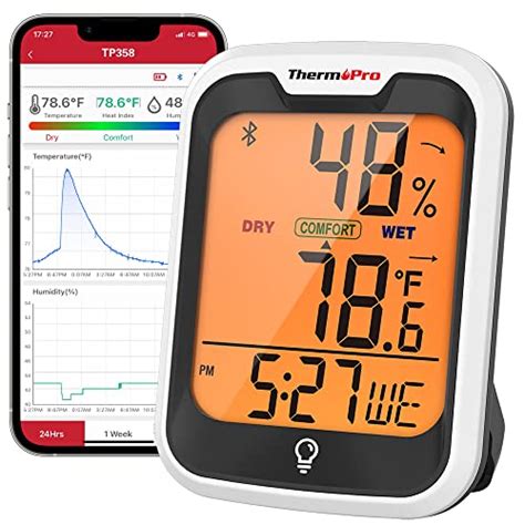 ThermoPro TP358 Bluetooth Hygrometer Thermometer With Built In Clock