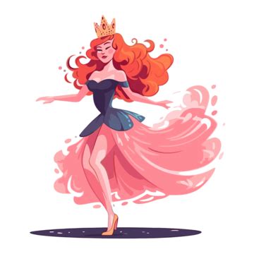 Dancing Queen Vector, Sticker Clipart Cartoon Girl In A Princess Dress ...