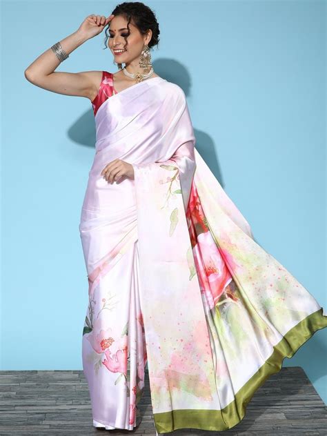 Party Wear Digital Print Saree Mall Crepe Pink Printed Fancy Saree