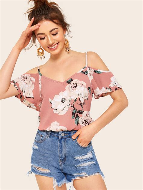 Blusa De Tirante De Hombros Descubiertos Con Estampado Floral Grande No