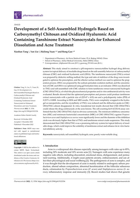 PDF Development Of A Self Assembled Hydrogels Based On Carboxymethyl