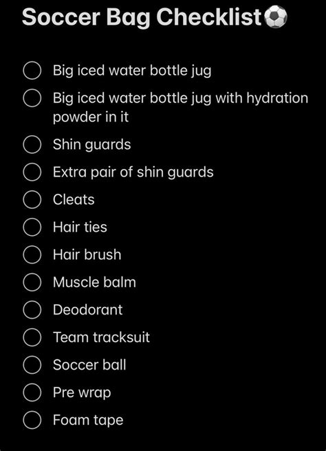 Soccer Bag Checklist⚽️ | Soccer bag, Soccer workouts, Soccer backpack