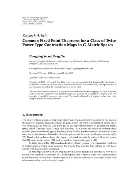 PDF Common Fixed Point Theorems For A Class Of Twice Power Type