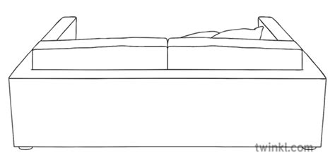 Sofa Back View Black And White Illustration Twinkl