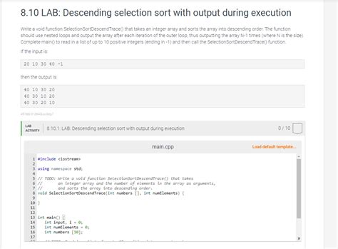 Solved 8 10 LAB Descending Selection Sort With Output Chegg