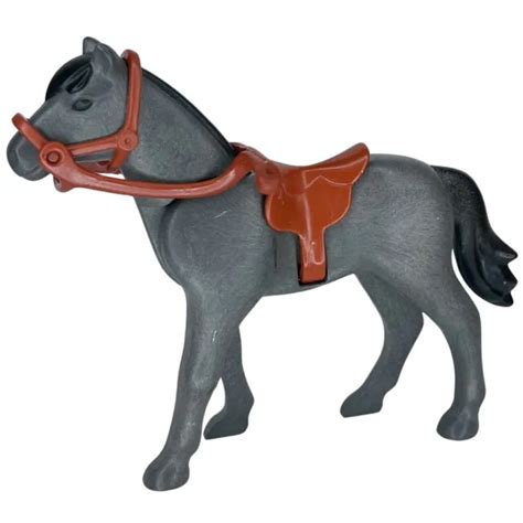 PLAYMOBIL CHEVAL GRIS foncé avec selle marron EUR 3 59 PicClick FR