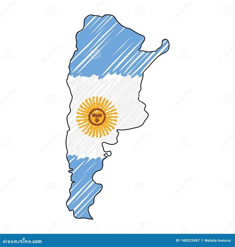 Argentina Map Hand Drawn Sketch. Vector Concept Illustration Flag ...