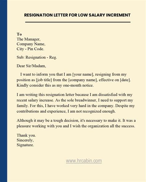 Resignation Letter Due To Low Salary Increment Samples