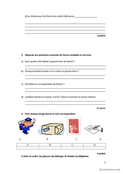 Contr Le Niveau La Poste Compr Fran Ais Fle Fiches Pedagogiques