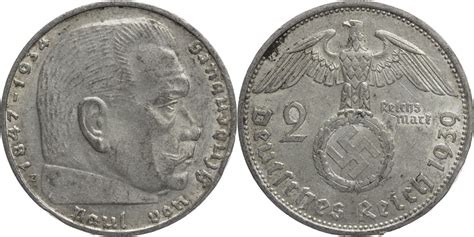 Drittes Reich 2 Reichsmark 1939 E Hindenburg Kursmünze 1936 1939 ss