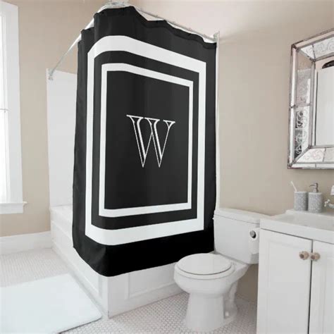 Modern Black White Framed Monogram Shower Curtain Zazzle