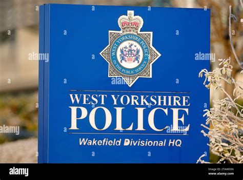 A Sign Outside West Yorkshire Police Headquarters Wakefield Division In