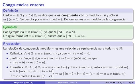 Matemática Discreta I Tema 3 Aritmética modular Congruencias