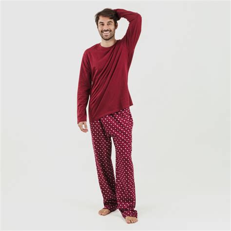 Pijama largo algodón hombre Cachemir burdeos Talla de Ropa M