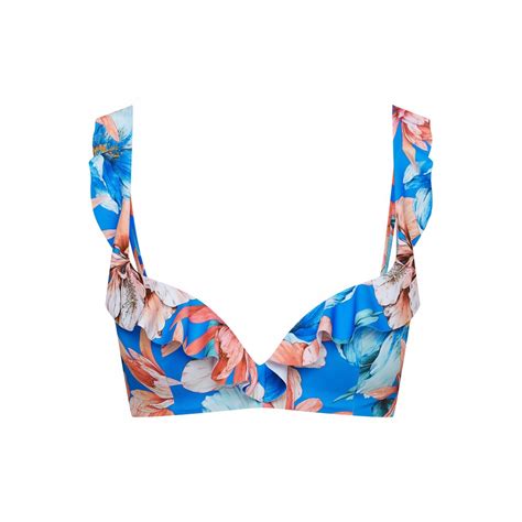 Góra bikini falbanka kwiaty biustonosz push up niebieski Bae Esotiq C