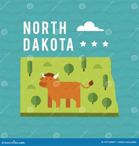 Map Of North Dakota State Vector Illustration Decorative Design Stock