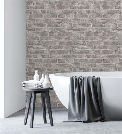 Papel Pintado Vin Lico Lavable Efecto Muro De Ladrillos Gris Con