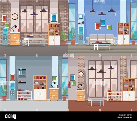 Set Of Office Interiors Stock Vector Image And Art Alamy