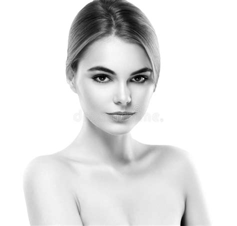 Blonde Woman Beauty Portrait Close Up Isolated On White Black And White Stock Image Image Of