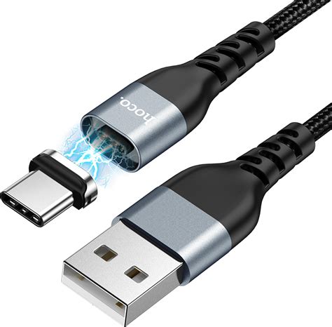 Hoco U96 Braided Magnetic USB 2 0 Cable USB C male USB A male Μαύρο