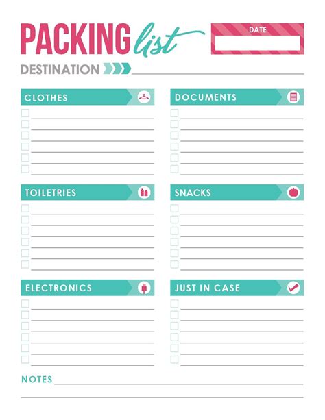 Free Printable Packing Checklist