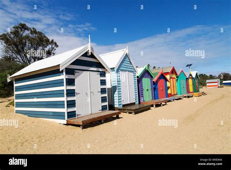 Front View Of The Bathing Boxes On Melbournes Brighton Beach The