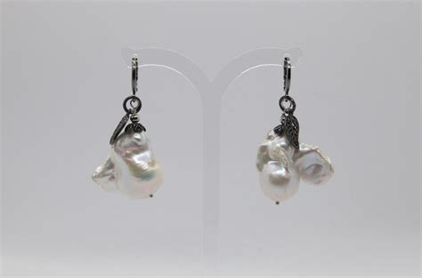 Large Baroque Pearl Drop Earrings White Freshwater Shiny Etsy