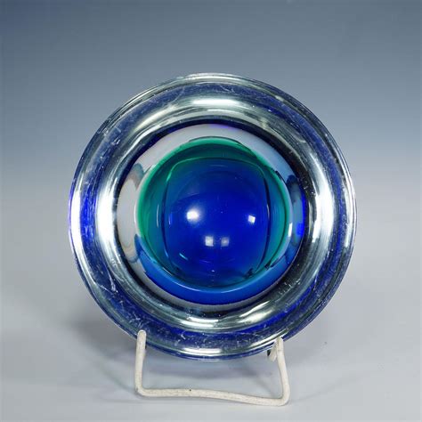 Archimede Seguso Geode Bowl In Blue And Green Murano Italy Ca 1960s