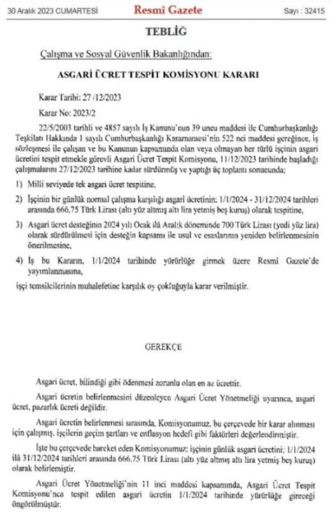 Asgari Ücret Tespit Komisyonu kararı Resmi Gazetede Büyük Sivas