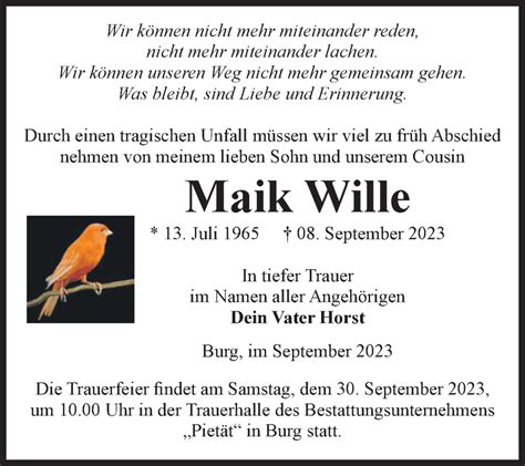 Traueranzeigen Von Maik Wille Abschied Nehmen De