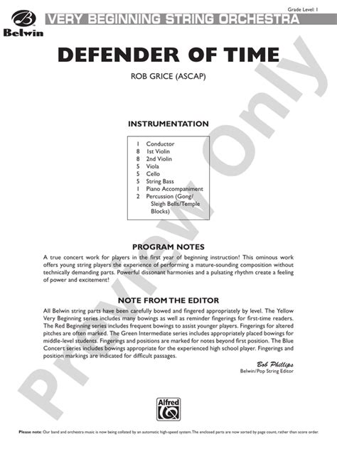 Defender Of Time String Orchestra Conductor Score Parts Rob Grice