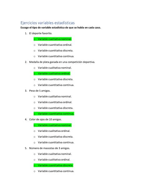 11 Ejercicios Variables Estadísticas Resueltos Ejercicios Variables